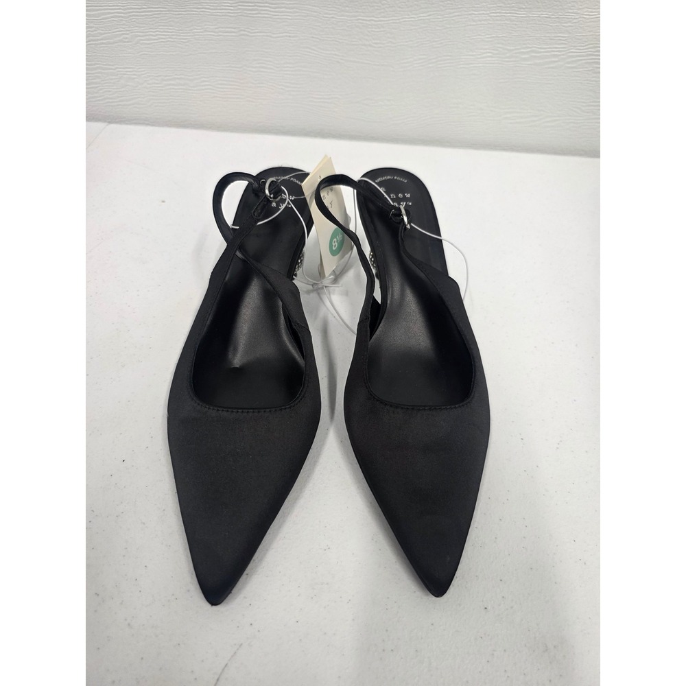 A New Day Womens Black Satin Rhinestone Orb Heel Slingback Pumps Size 8.5 NEW